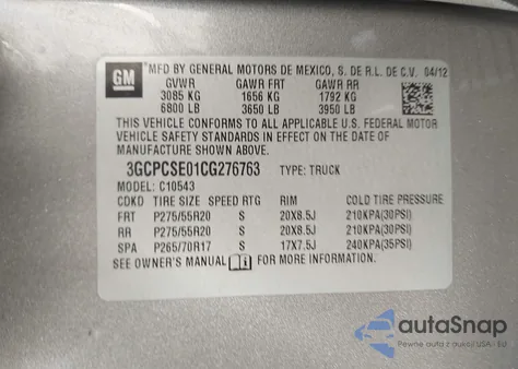 2012 Chevrolet Silverado 1500 Lt from USA, damaged, VIN 3GCPCSE01CG276763